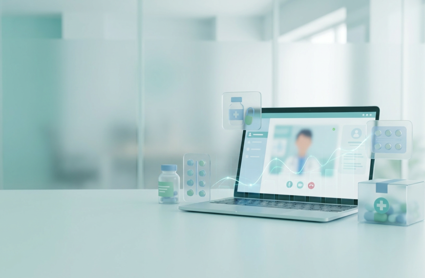 The workflow runs online from start to finish. A member completes a medical intake questionnaire, a licensed provider evaluates it and decides